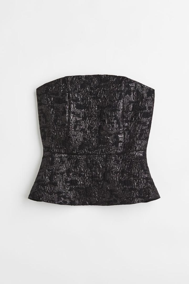 H & M - Bandeau-style Peplum Top - Black