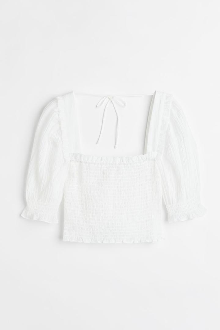H & M - Smocked Crop Top - White