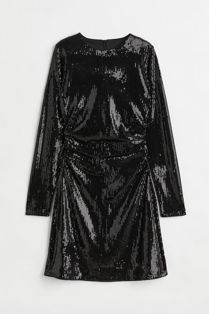 H & M - Gathered Sequined Dress - Black