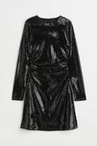 H & M - Gathered Sequined Dress - Black