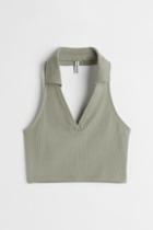 H & M - Halterneck Top With Collar - Green