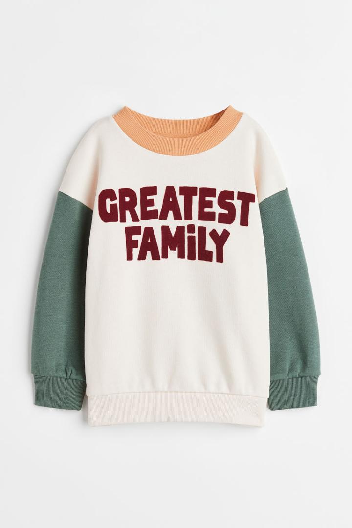 H & M - Oversized Flock-print Sweatshirt - White