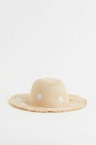 H & M - Embroidered Straw Hat - Beige
