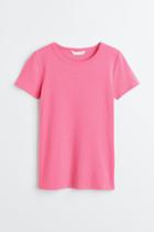 H & M - Fitted Ribbed Top - Pink