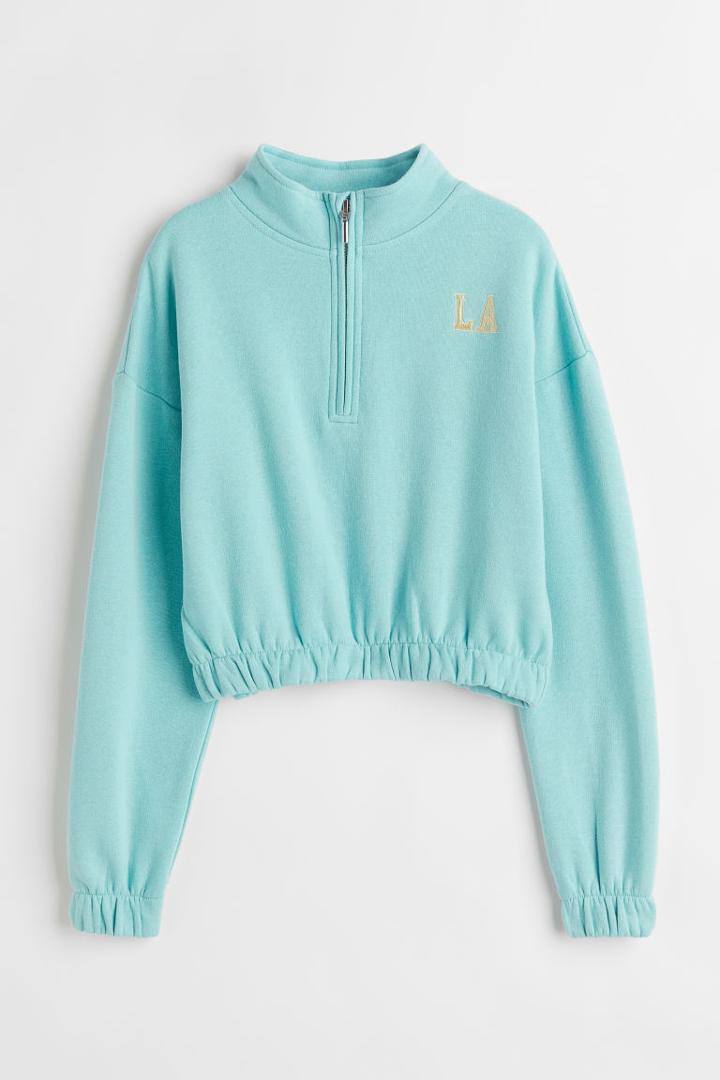 H & M - Oversized Half-zip Sweatshirt - Turquoise