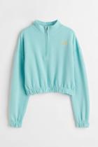 H & M - Oversized Half-zip Sweatshirt - Turquoise