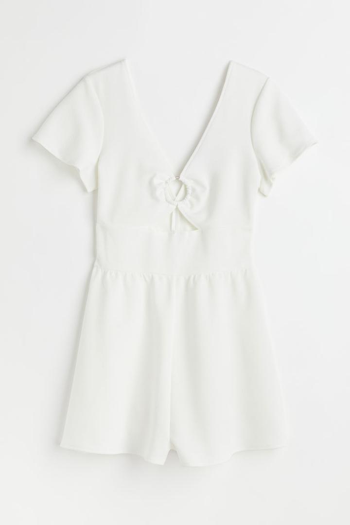 H & M - V-neck Romper - White