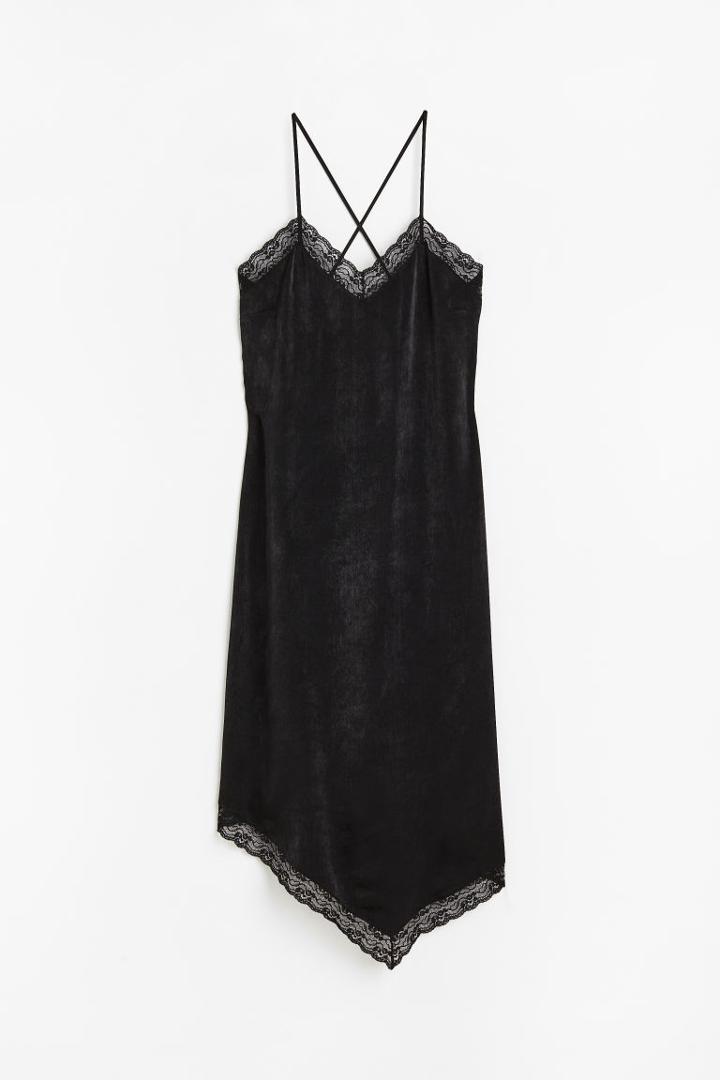 H & M - Lace-trimmed Satin Dress - Black