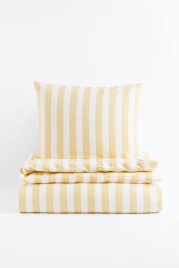 H & M - Striped Twin Duvet Cover Set - Yellow