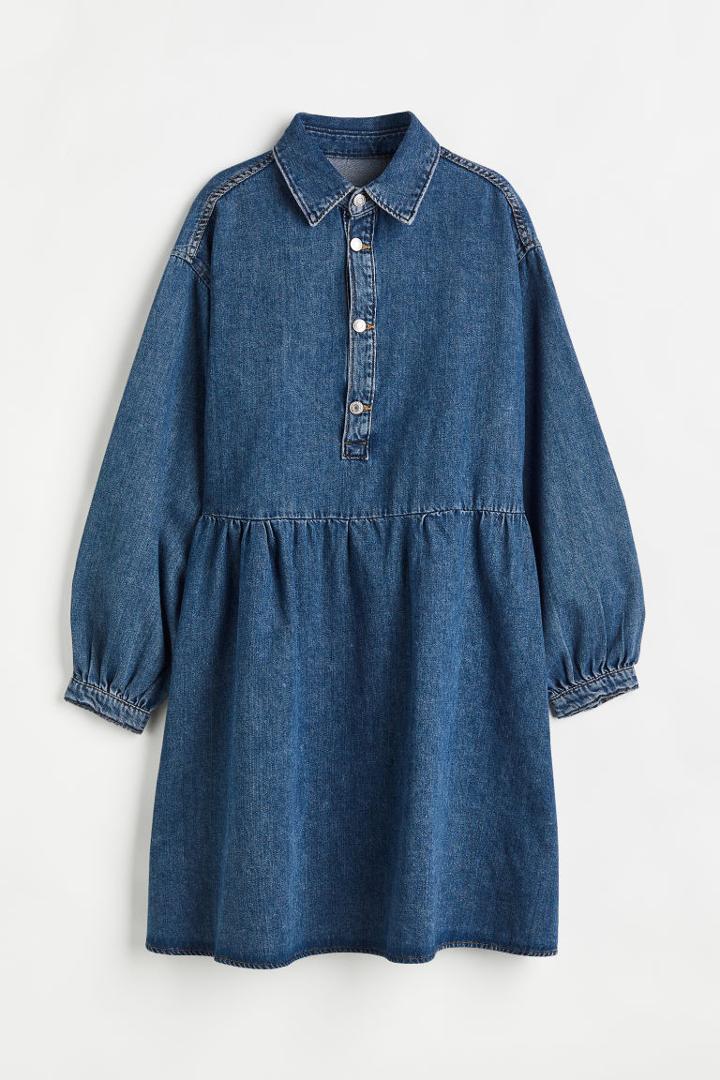 H & M - Collared Denim Dress - Blue