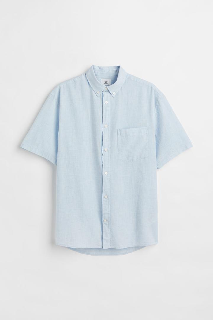 H & M - Regular Fit Short-sleeved Shirt - Blue