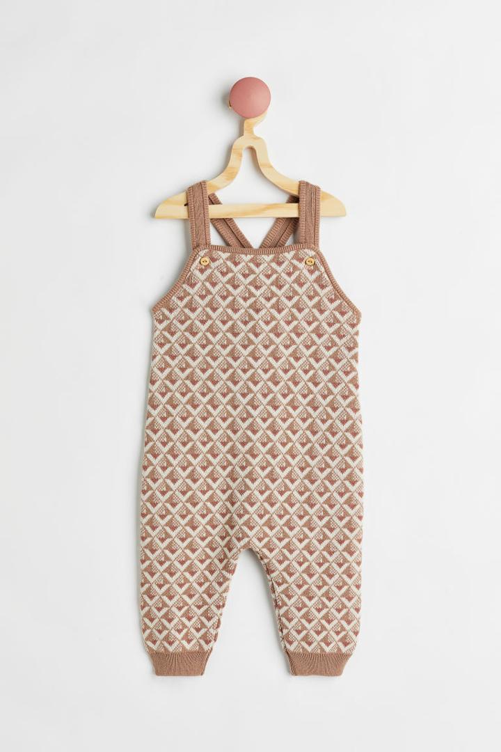 H & M - Jacquard-knit Cotton Overalls - Beige