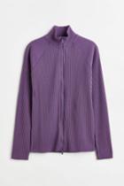 H & M - Ribbed Top With Zipper - Purple