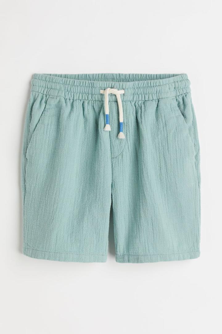 H & M - Crinkled Cotton Shorts - Turquoise
