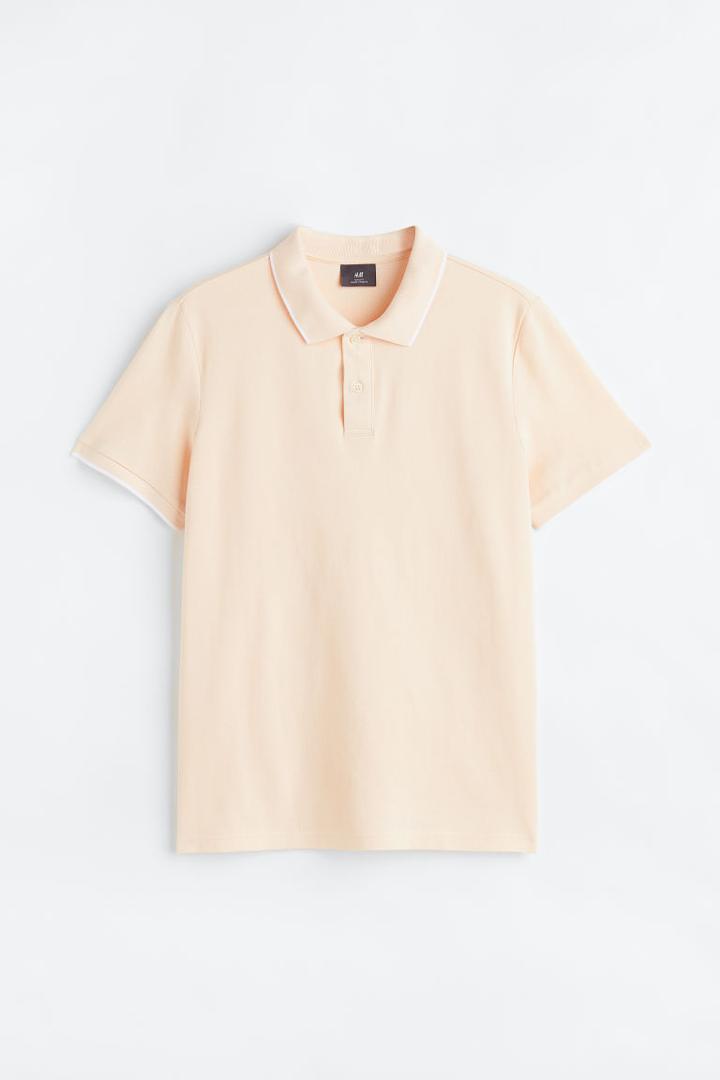H & M - Slim Fit Cotton Polo Shirt - Orange