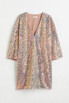 H & M - Glittery Sequined Dress - Beige