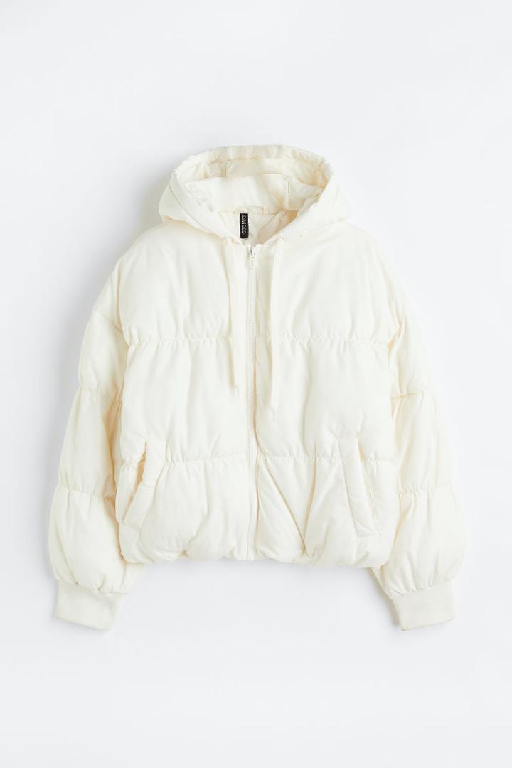 H & M - Hooded Puffer Jacket - White