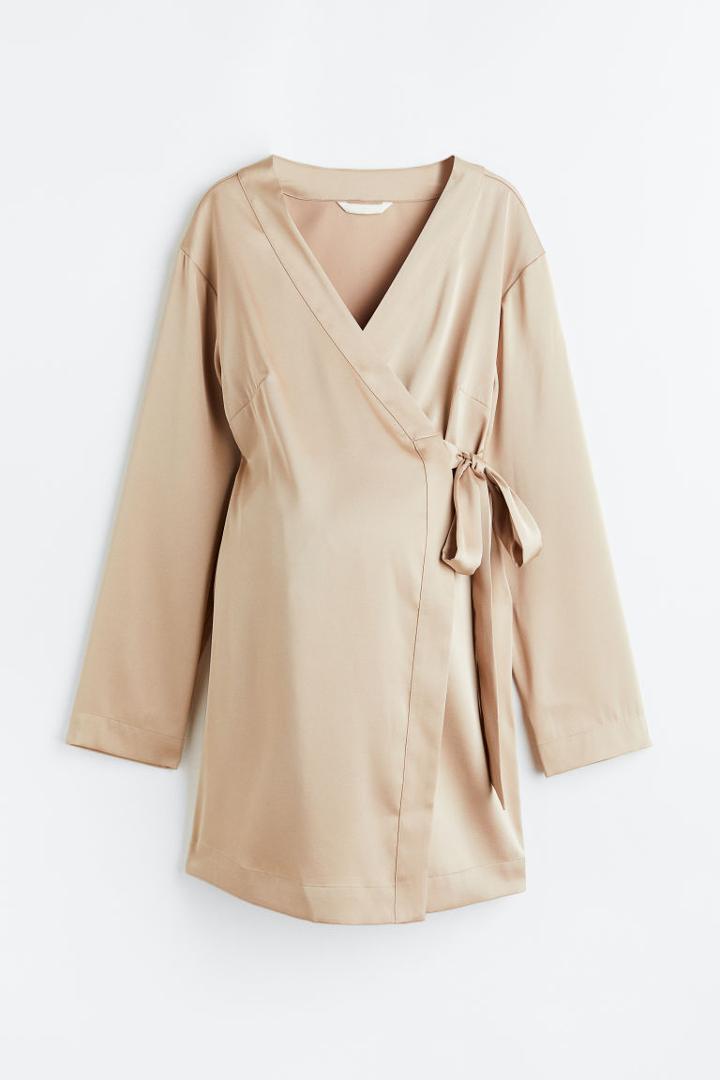 H & M - Mama Satin Wrap Cardigan - Beige