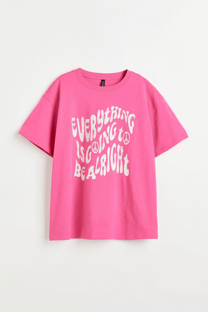 H & M - Oversized Printed T-shirt - Pink