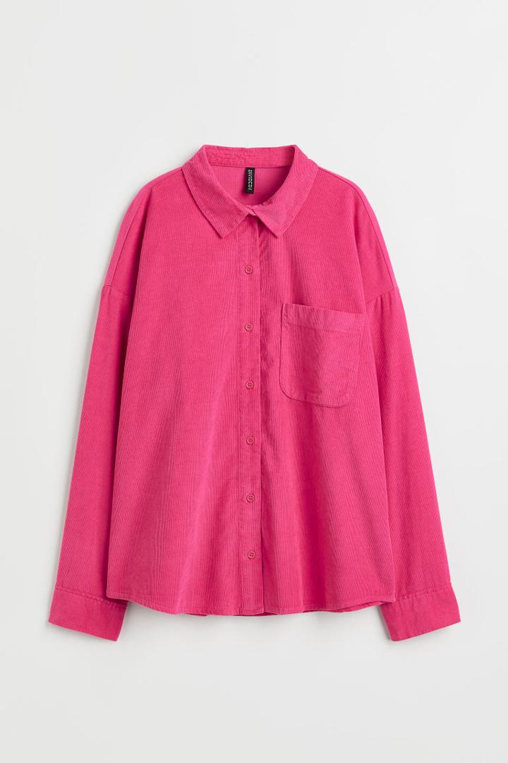 H & M - Oversized Corduroy Shirt - Pink