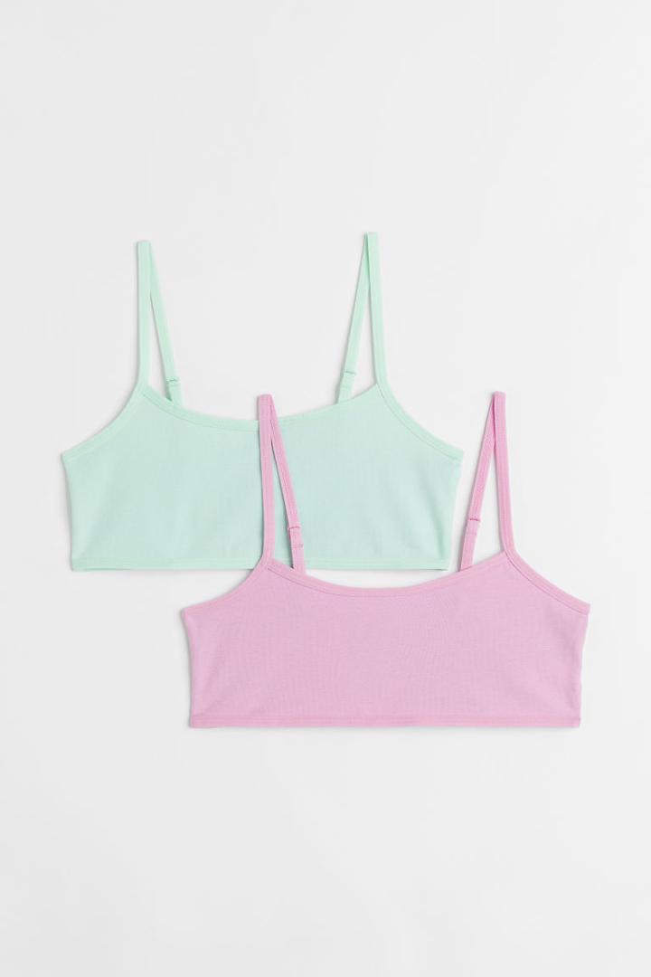 H & M - 2-pack Short Jersey Tops - Pink