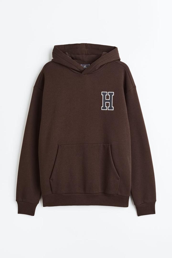 H & M - Relaxed Fit Printed Hoodie - Brown