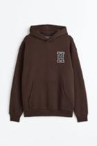 H & M - Relaxed Fit Printed Hoodie - Brown