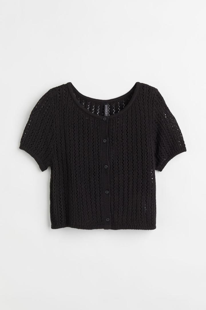 H & M - Pointelle-knit Cardigan - Black