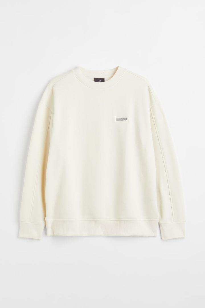 H & M - Relaxed Fit Appliqud Sweatshirt - White