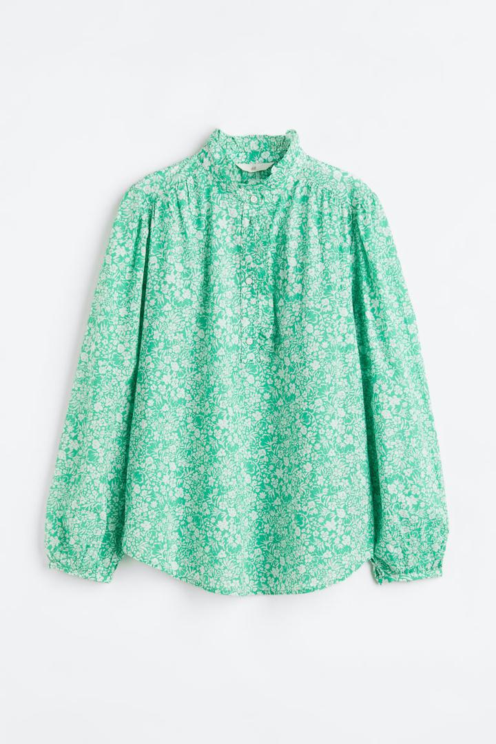 H & M - Ruffle-trimmed Blouse - Green