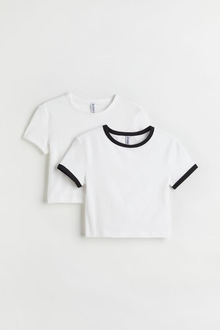 H & M - 2-pack Crop T-shirts - White