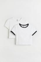 H & M - 2-pack Crop T-shirts - White