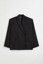 H & M - Oversized Linen-blend Blazer - Black