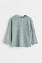 H & M - Waffled Jersey Top - Green