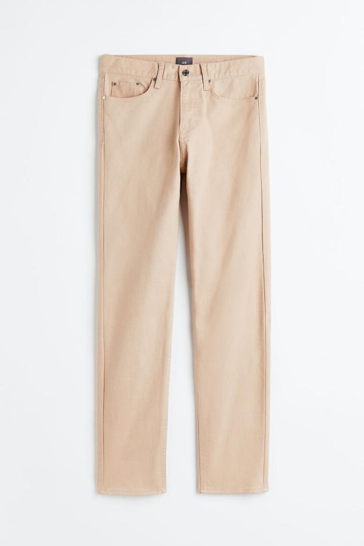 H & M - Regular Fit Twill Pants - Beige