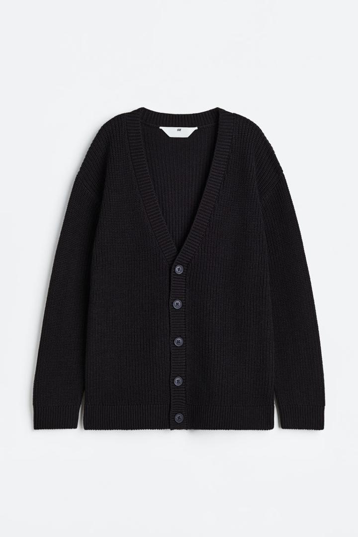 H & M - Oversized Rib-knit Cardigan - Black