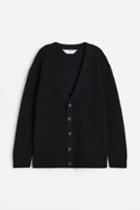 H & M - Oversized Rib-knit Cardigan - Black