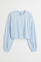 H & M - Ribbed Velour Crop Top - Blue