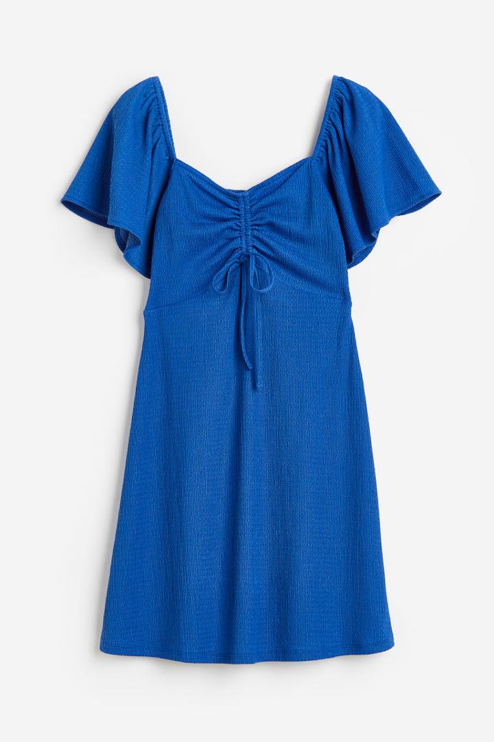 H & M - Crinkled Drawstring-detail Dress - Blue