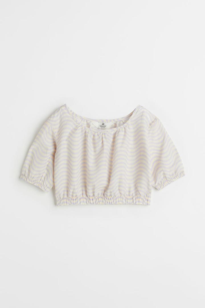 H & M - Puff-sleeved Top - Purple
