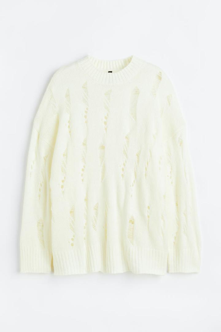 H & M - Trashed Sweater - White