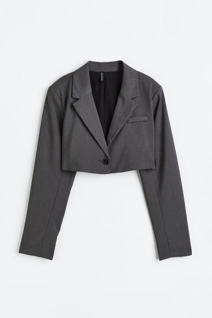 H & M - Twill Crop Blazer - Gray