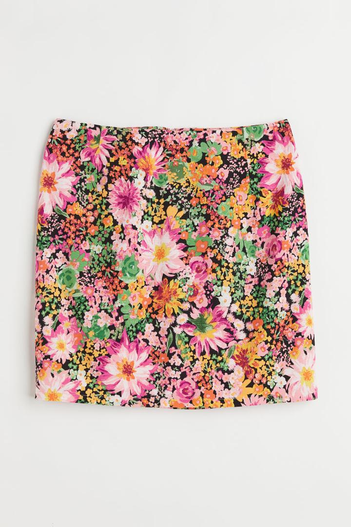 H & M - Patterned Mini Skirt - Black