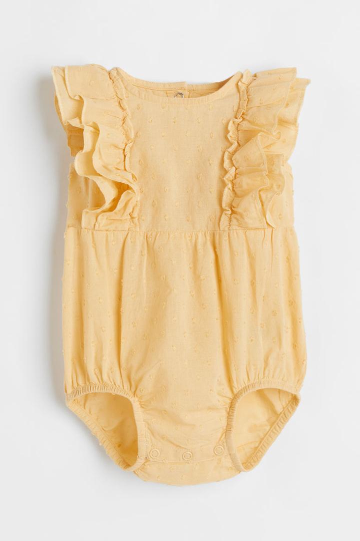 H & M - Flounce-trimmed Romper Suit - Yellow