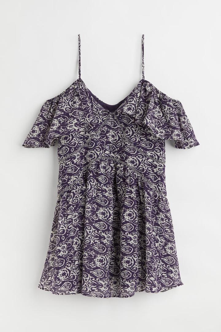 H & M - Sleeveless Flounce-trimmed Dress - Blue