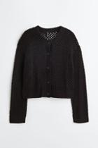 H & M - Hole-knit Cardigan - Black