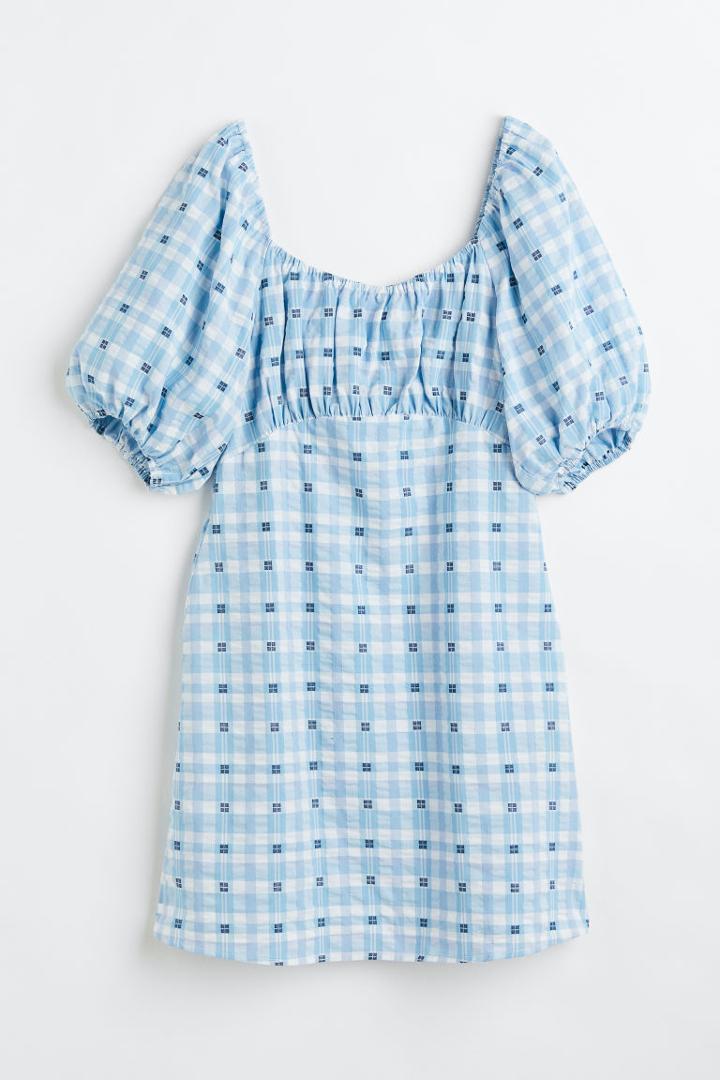 H & M - Puff-sleeved Dress - Blue