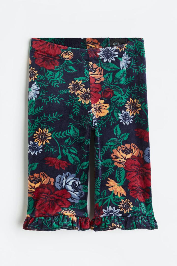 H & M - Flared Velour Leggings - Blue
