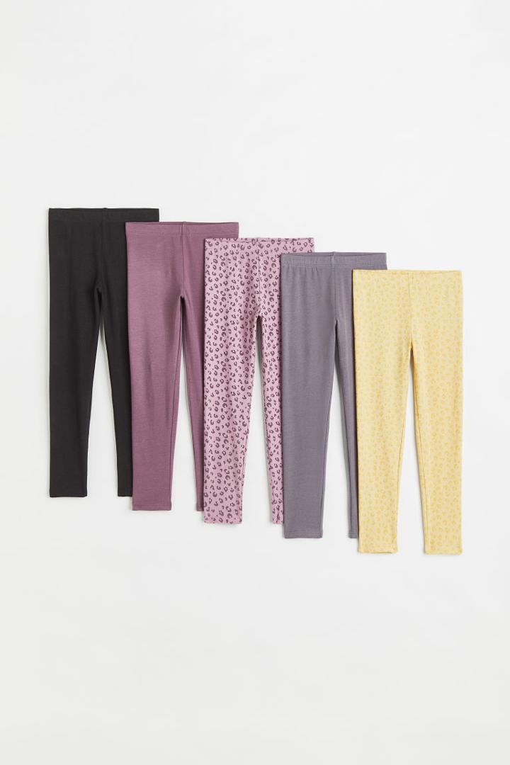 H & M - 5-pack Jersey Leggings - Purple