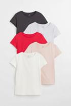 H & M - 5-pack Cotton T-shirts - Red